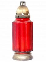 Неугасимая лампада со свечой, стеклянная красная (с пластиковым основанием и крышкой) (Арт. 18650) 