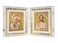 Складень венчальный, белый жаккард, 2 замка, кожа, стекло (арт. 19978)