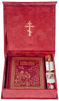 Подарочный набор для крещения (для девочек): Библия, серебряная ложка и образок