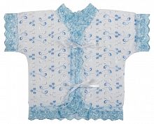 Крестильный набор для мальчика до 1 года, рубашка, чепчик и простынка, с голубой кружевом и вышивкой
