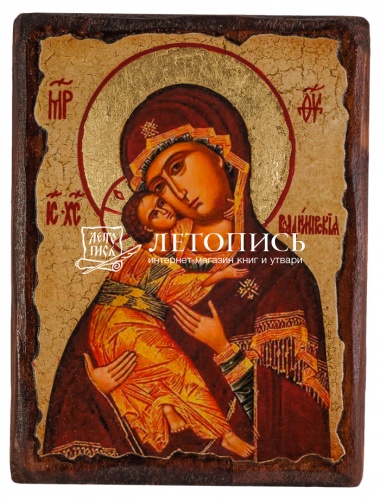 Икона Божией Матери "Владимирская" на состаренном дереве и холсте (арт. 12779)