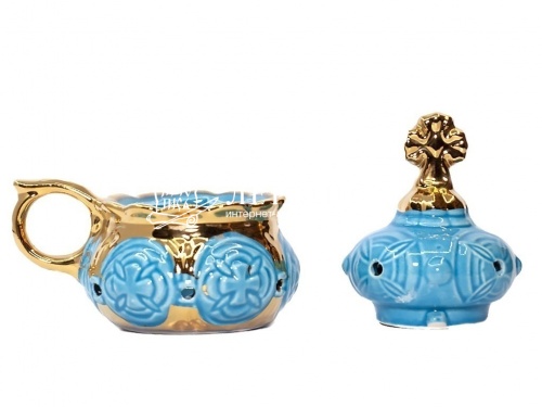 Кадильница керамическая голубая с золотом (Арт. 18637) фото 2