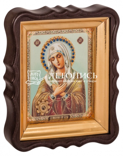 Икона Божией Матери "Умиление" с мощевиком, в фигурной рамке 