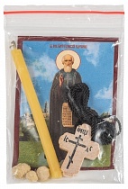 Крест нательный деревянный (в наборе с иконой "Преподобного Сергия Радонежского", свечой и ладаном) 
