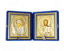 Складень венчальный, синий бархат: С вышитым крестом (арт. 19656)
