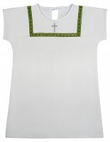 Крестильная рубашка на девочку 3-4 года, зеленая прямоугольная вышивка (арт. 15498)