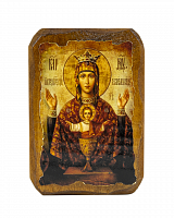 Икона Божией Матери "Неупиваемая Чаша" на состаренном дереве 100х70 мм 