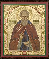 Икона "Святой преподобный и чудотворец Сергий Радонежский" (на дереве с золотым тиснением, 80х60 мм)