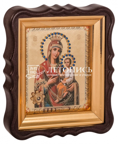 Икона  Божией Матери "Скоропослушница" с мощевиком, в фигурной рамке 