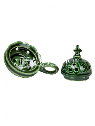 Набор кадильный №14: Кадильница керамическая зеленая, Ладан цветной, Уголь быстроразжигаемый Яблоневый d-27 мм (6 таб.) фото 6