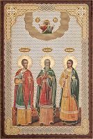 Икона "Святые мученики Гурий, Самон и Авив" (оргалит, 90х60 мм)