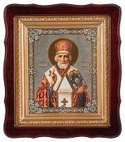 Икона "Святитель Николай Чудотворец" в деревянном резном киоте (арт.11619)