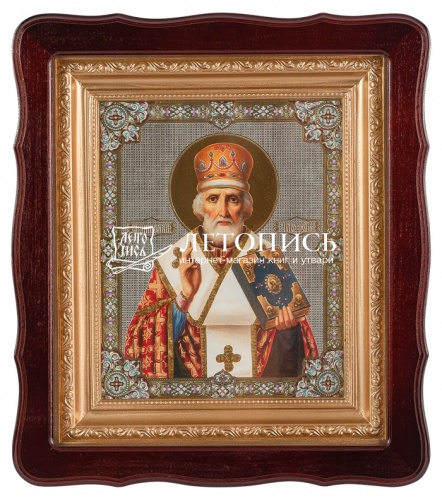 Икона "Святитель Николай Чудотворец" в деревянном резном киоте (арт.11619)