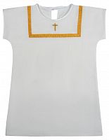 Крестильная рубашка на девочку 3-4 года, золотая прямоугольная вышивка (арт. 15500)