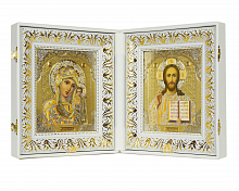 Складень венчальный, белая кожа, вышитый крест и уголки (арт. 19628)