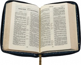 Библия в "джинсовом" переплете на молнии, серебряный обрез (арт.14104)
