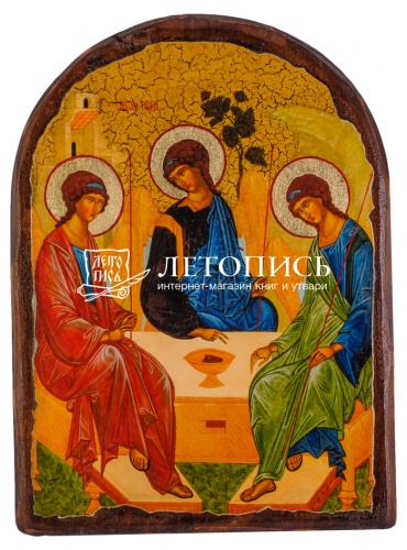 Икона "Пресвятая Троица" на состаренном дереве и холсте, арка (арт. 12843)