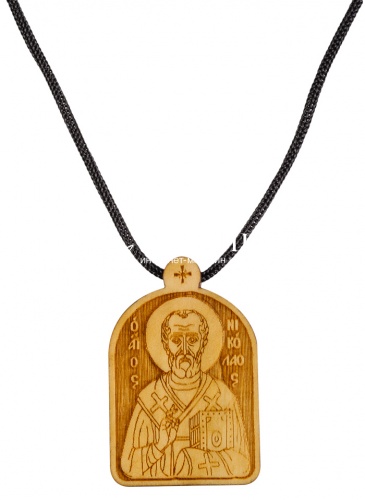Образ нательный деревянный с гайтаном "Святитель Николай Чудотворец"