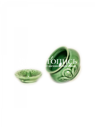 Лампада настольная керамическая "Херувим" зеленая, размер - 6 см х 4,5 см фото 2