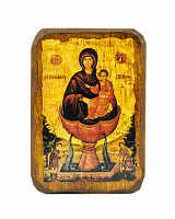 Икона Божией Матери "Живоносный источник" на состаренном дереве 100х70 мм 
