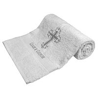 Полотенце махровое для крещения, цвет белый, Вышивка "Крест" и "Спаси и Сохрани"