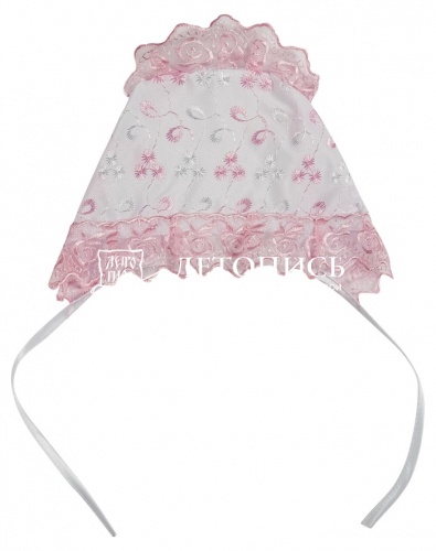 Крестильный набор для девочки до 1 года, рубашка, чепчик и простынка, с розовым кружевом и вышивкой фото 3