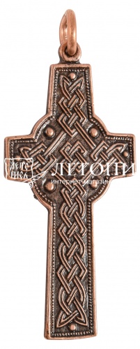 Крест-распятие нательный с четырехременной плетенкой из меди (арт. 10522)