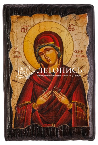 Икона Божией Матери "Семистрельная" на состаренном дереве и холсте (арт. 12864)