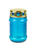 Неугасимая лампада со свечой, стеклянная, 10,5 см х 5,5 см, голубая, 1 шт. (арт. 19437)