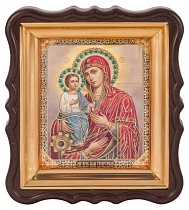 Икона Божией Матери"Троеручица" с мощевиком, в фигурной рамке 