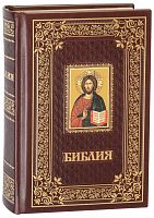 Библия в кожаном переплете, золотой обрез, икона (арт.08604)