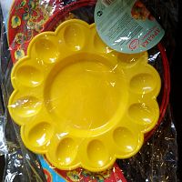 Пасхальный набор для освящения кулича и яиц (желтое блюдо, сумка, подсвечник, арт. 13885)