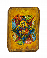Икона Божией Матери "Неопалимая купина" на состаренном дереве 100х70 мм 