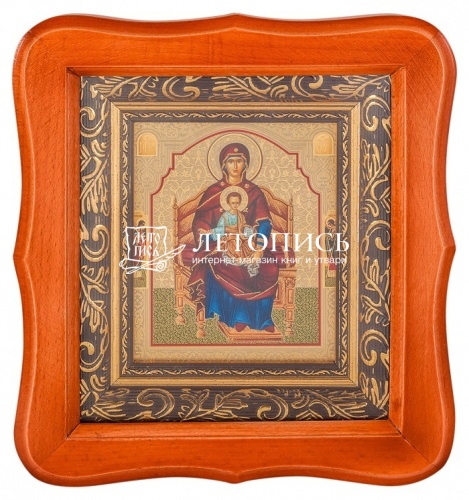 Икона Божией Матери "Богородица на троне" в фигурной деревянной рамке фото 2