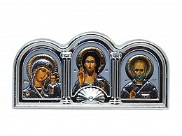 Икона автомобильная "Господь Вседержитель, Пресвятая Богородица, Николай Чудотворец" (арт. 08706)