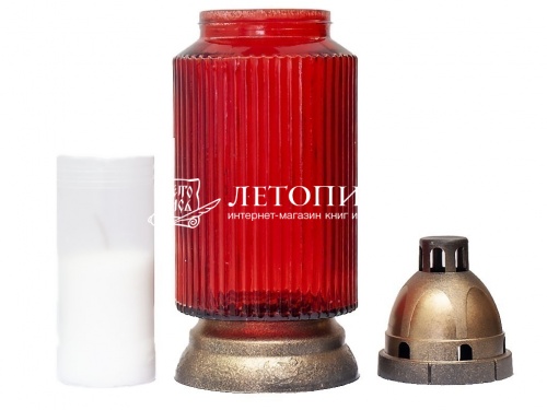 Неугасимая лампада со свечой, стеклянная красная (с пластиковым основанием и крышкой) (Арт. 18650)  фото 3