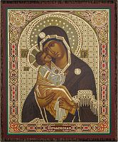 Икона Божией Матери "Почаевская" (на дереве с золотым тиснением, 80х60 мм)