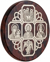 Икона автомобильная "Троица, Спаситель, Пресвятая Богородица, Ангел Хранитель, Николай Чудотворец" из обсидиана 