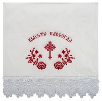 Венчальный набор, салфетки и полотенце с розовой вышивкой и кружевом (арт. 15665)
