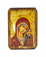 Икона Божией Матери "Казанская" на состаренном дереве 100х70 мм (Арт. 19551)