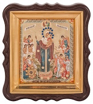 Икона Божией Матери "Всех Скорбящих Радость" с мощевиком, в фигурной рамке 