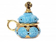 Кадильница керамическая голубая с золотом (Арт. 18637)