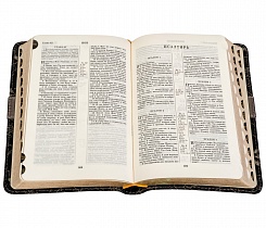 Библия в тканевом переплете с кожаной вставкой, золотой обрез с голографическим рисунком и указателями (арт. 08060)