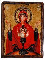 Икона Божией Матери "Неупиваемая Чаша" на состаренном дереве и холсте (арт. 12810)