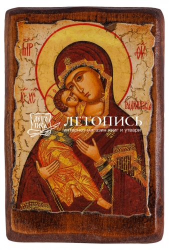 Икона Божией Матери "Владимирская" на состаренном дереве и холсте (арт. 12778)