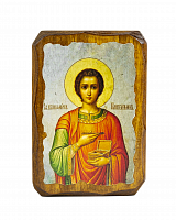 Икона "Великомученик Пантелеимон" на состаренном дереве 100х70 мм 