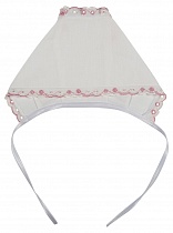 Крестильный набор для девочки до 1 года, рубашка,чепчик и полотенце, с розовым кружевым и вышивкой (арт. 15635)
