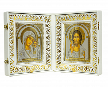 Складень венчальный, белая кожа, вышитый крест и уголки (арт. 19419)
