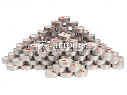 Набор парафиновых (чайных) свечей в металлической гильзе (100 шт. в упаковке) фото 3