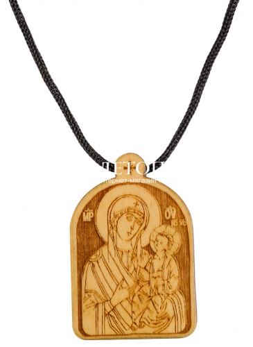 Образ нательный деревянный с гайтаном Пресвятая Богородица "Тихвинская"